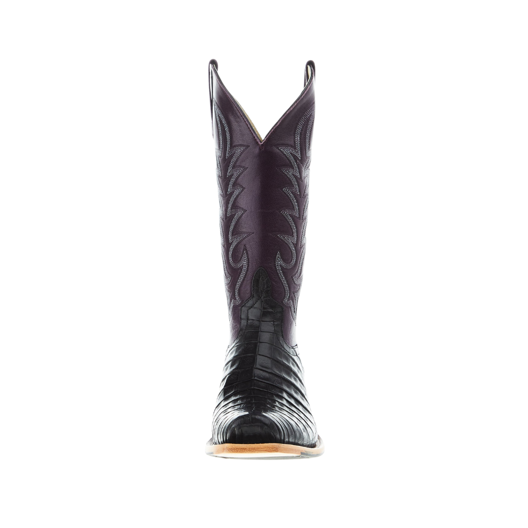 Horse Power Men's Black Caiman Belly Violet Top Boots