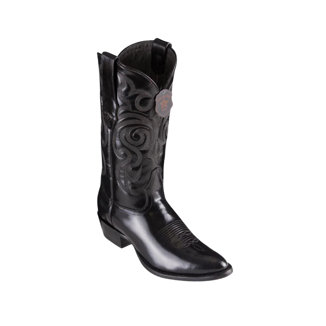 Los Altos Boots Men's Round Toe Genuine Chameleon Leather Handcrafted Color Black Boots