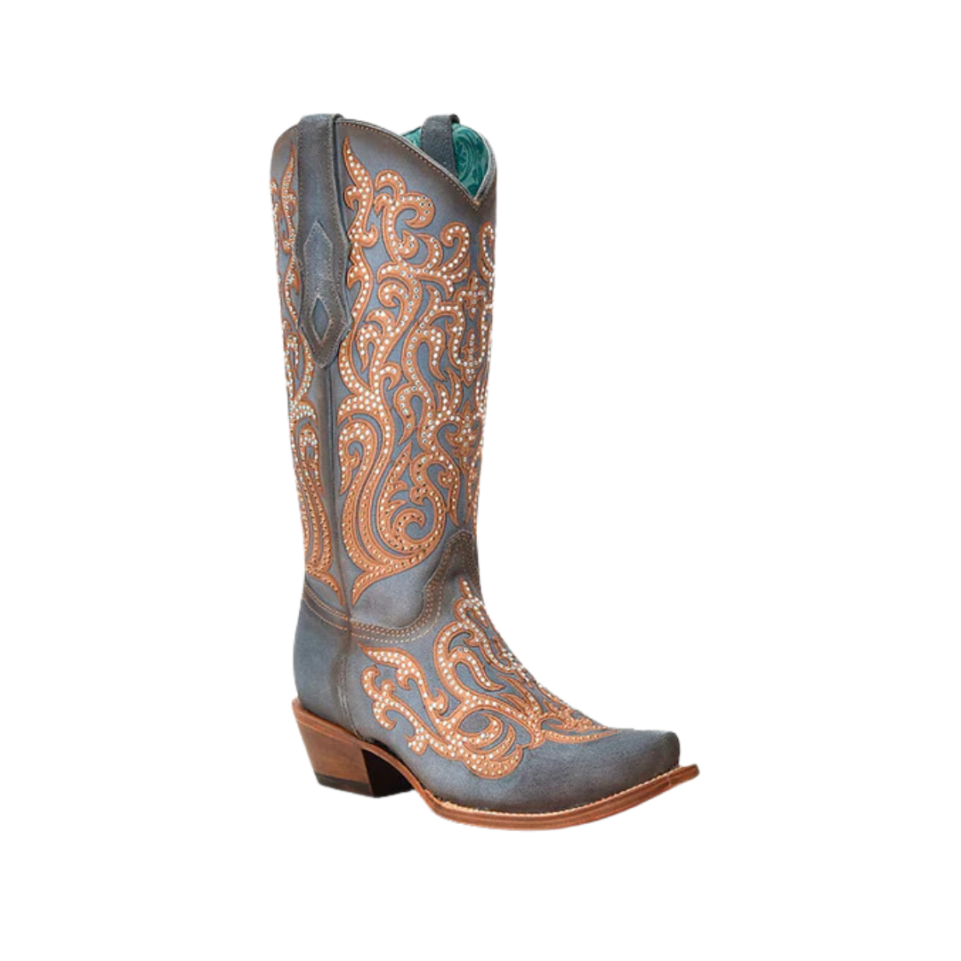 Corral Women s Blue Crystal Overlay Cowboy Boot Western Style Comfort