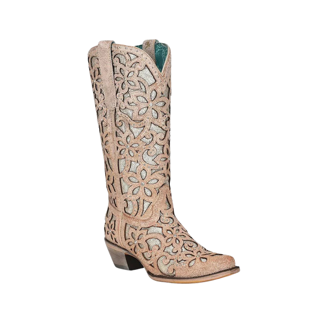Corral Women's Flowered Inlay Studs And Crystals Nude Boots