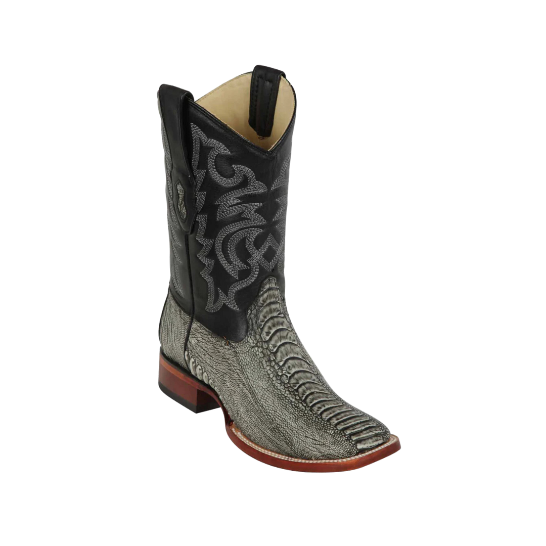 Los Altos Men's Ostrich Leg Skin Wide Square Black Boots