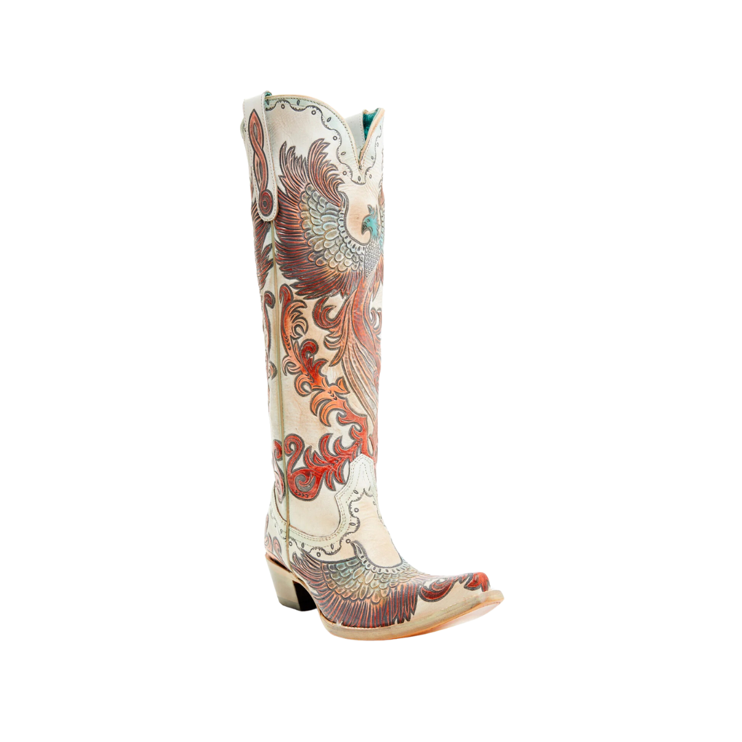 Corral Women's Hand Tooled And Painted Fire Phoenix Cowboy White Boots