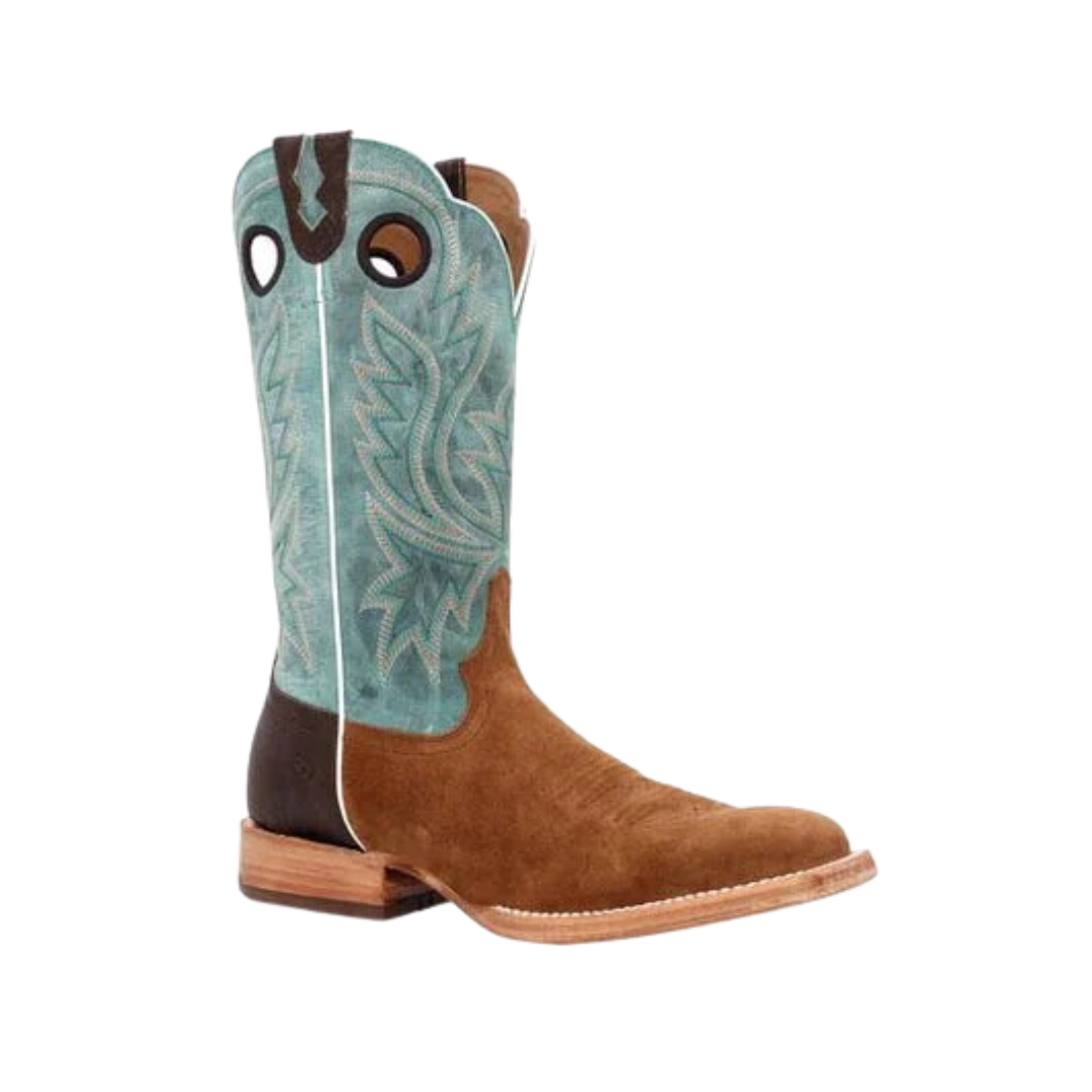 Rocky Boot Unisex Durango Collection Roughout Western Whiskey Tobacco And Aqua Boot