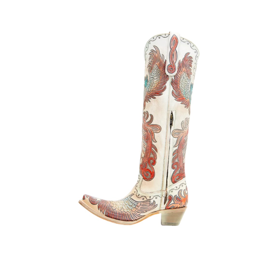 Corral Women's Hand Tooled And Painted Fire Phoenix Cowboy White Boots