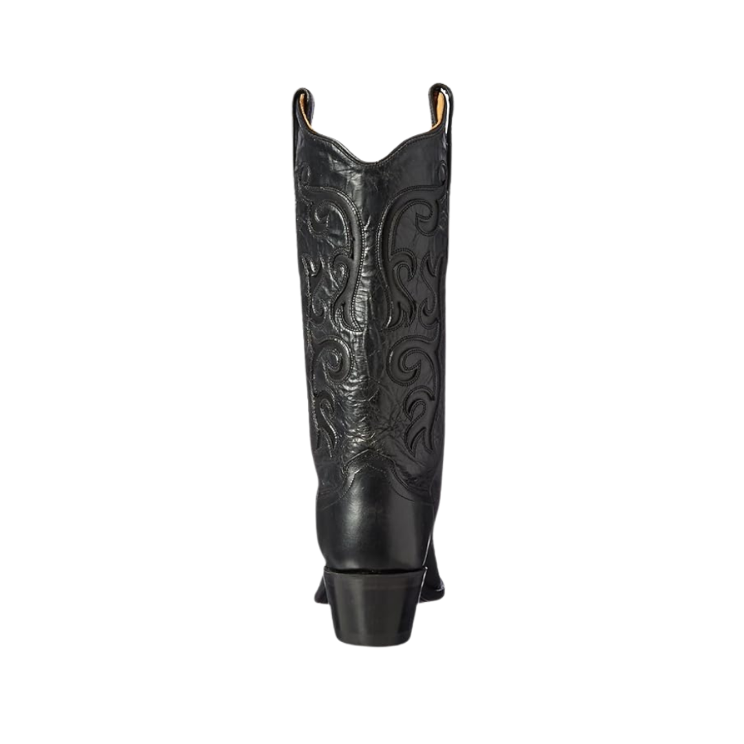 Old West Women's All Over Leather 12in Snip Stitch Black Boots