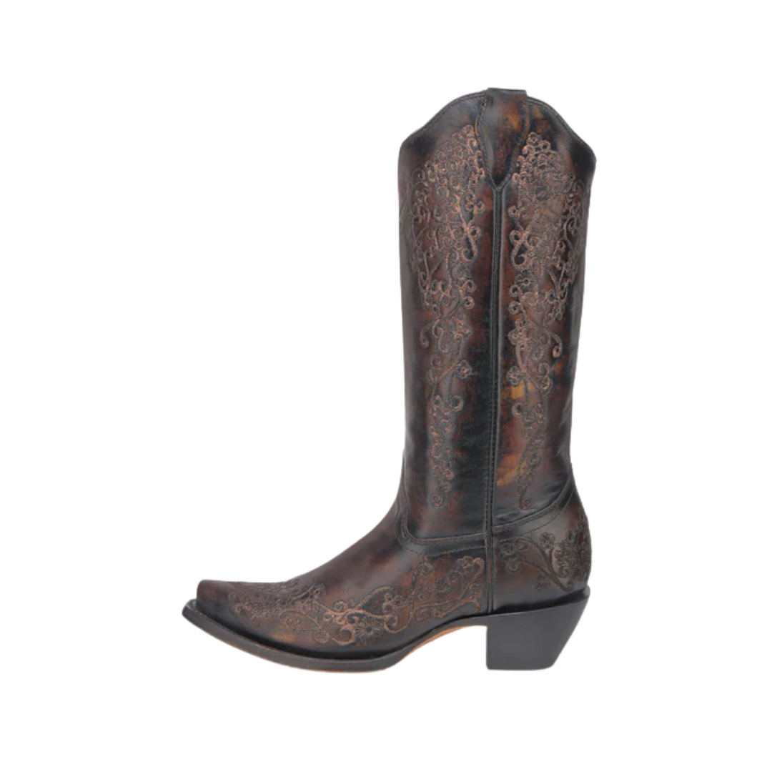 Corral Women's Floral Embroidery Black Honey Boots