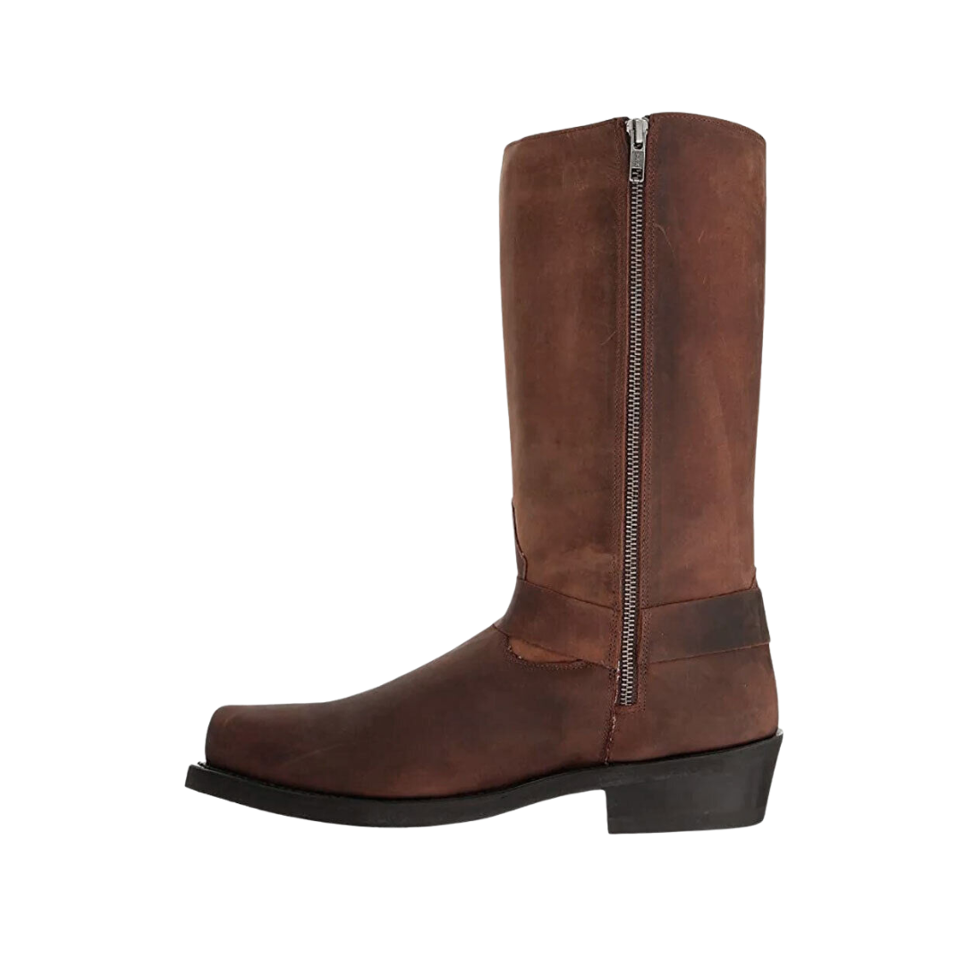 Old West Men's Leather Harness Tall Motorcycle Brown Boots