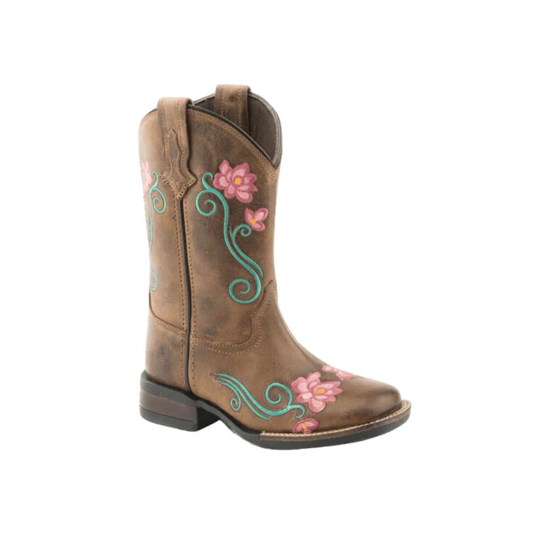 Roper Footwear Youth Girl's Floral Leather Square Brown Boots