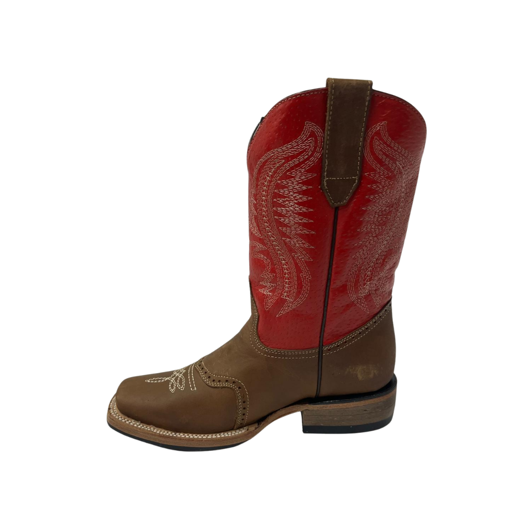 Pecos Bill Youth Girl's Square Toe Laton Red Boots