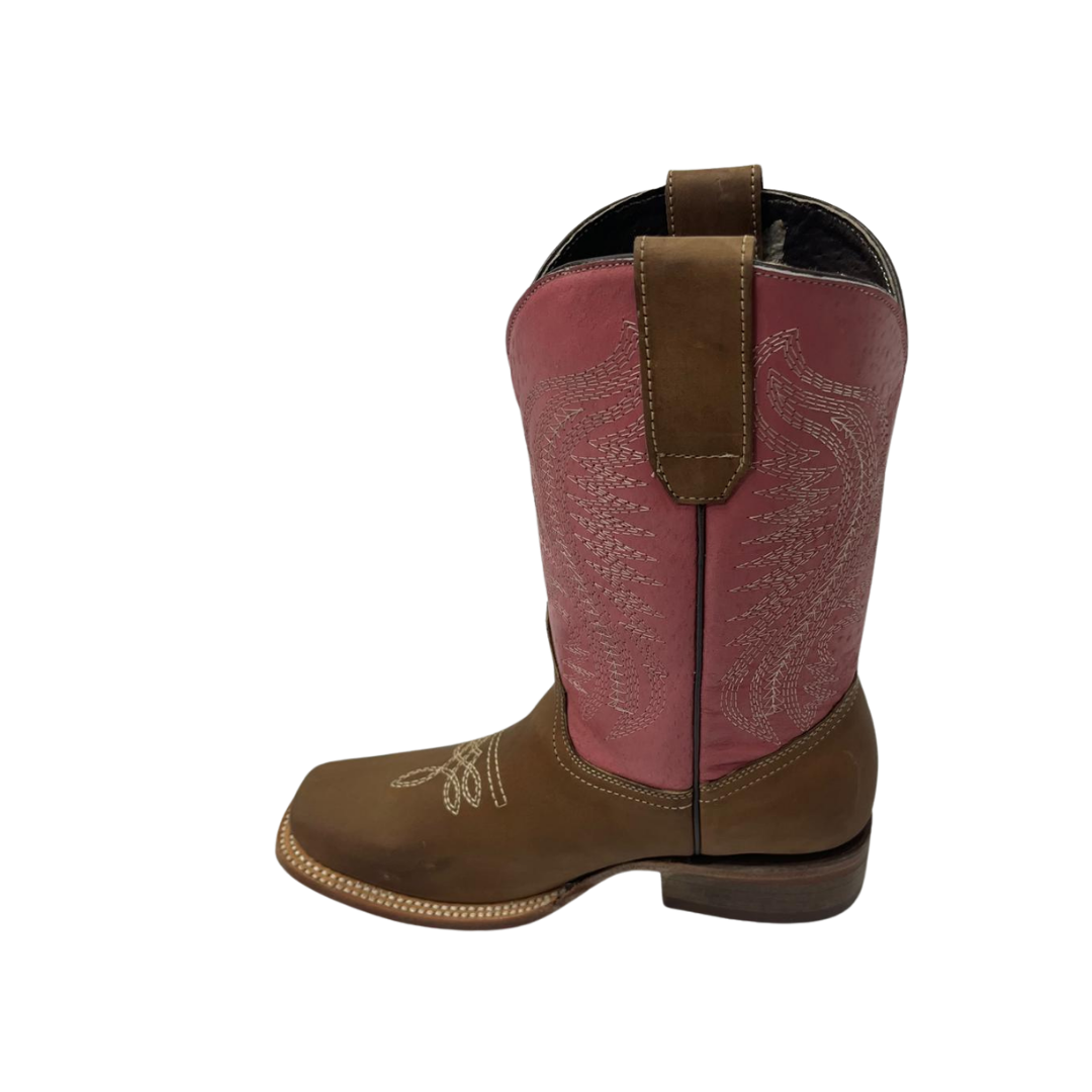 Pecos Bill Youth Girl's Square Toe Laton Pink Boots