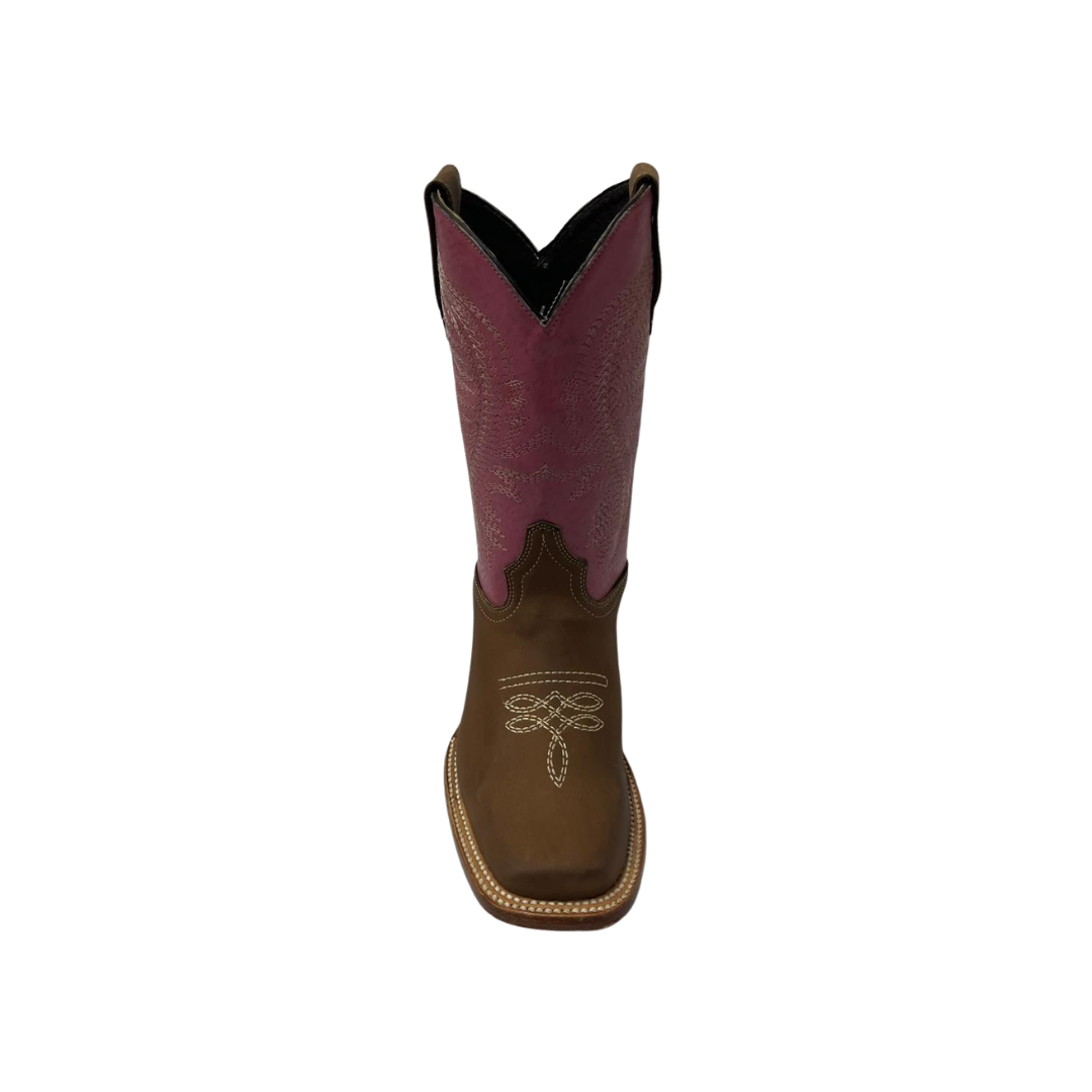 Pecos Bill Youth Girl's Square Toe Laton Pink Boots