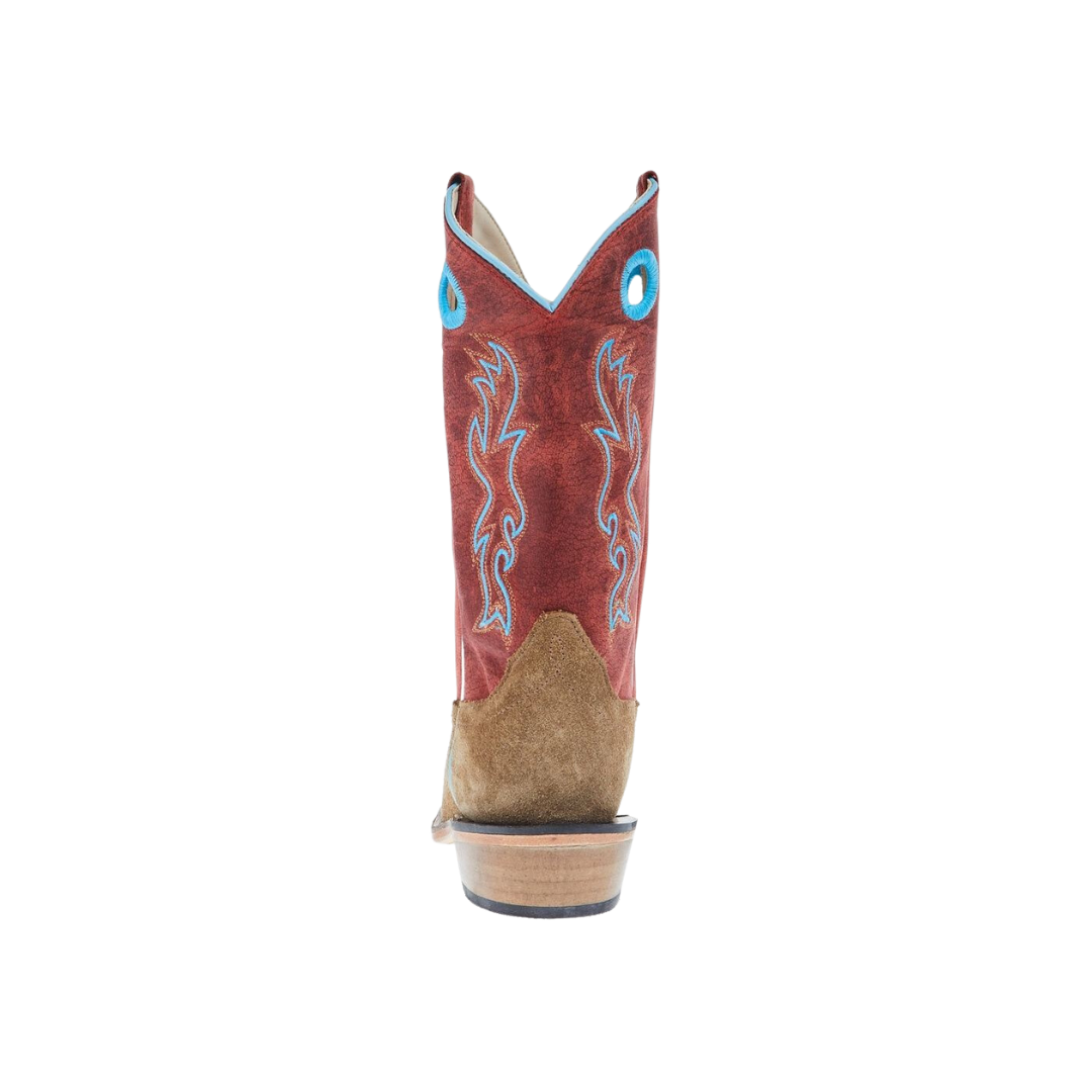 Old West Youth Unisex Camel Suede Cutter Toe Cloudy Red Boots