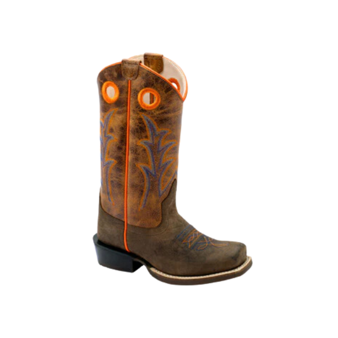 Old West Kid's Leather Dark Brown Orange Boots