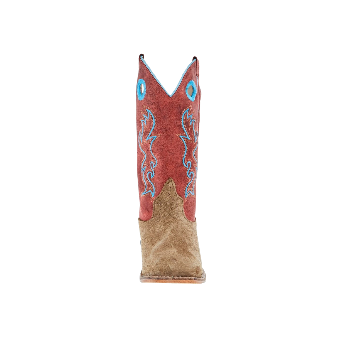 Old West Youth Unisex Camel Suede Cutter Toe Cloudy Red Boots