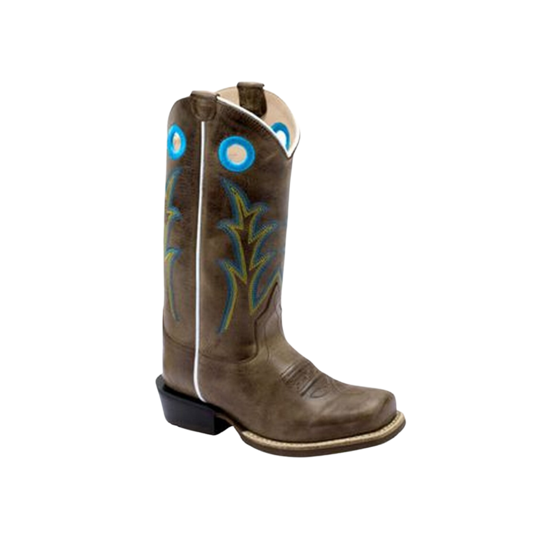 Old West Youth Boy's Square Leather Cactus Light Brown Boots