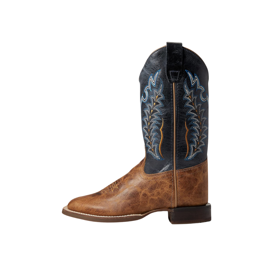 Old West Kid's Cactus Broad Square Toe Navy Brown Boots