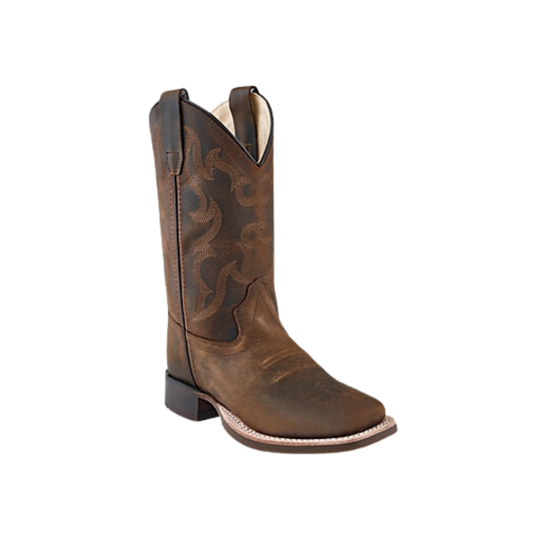 Old West Youth Boy's Leather Square Western Brown Boots
