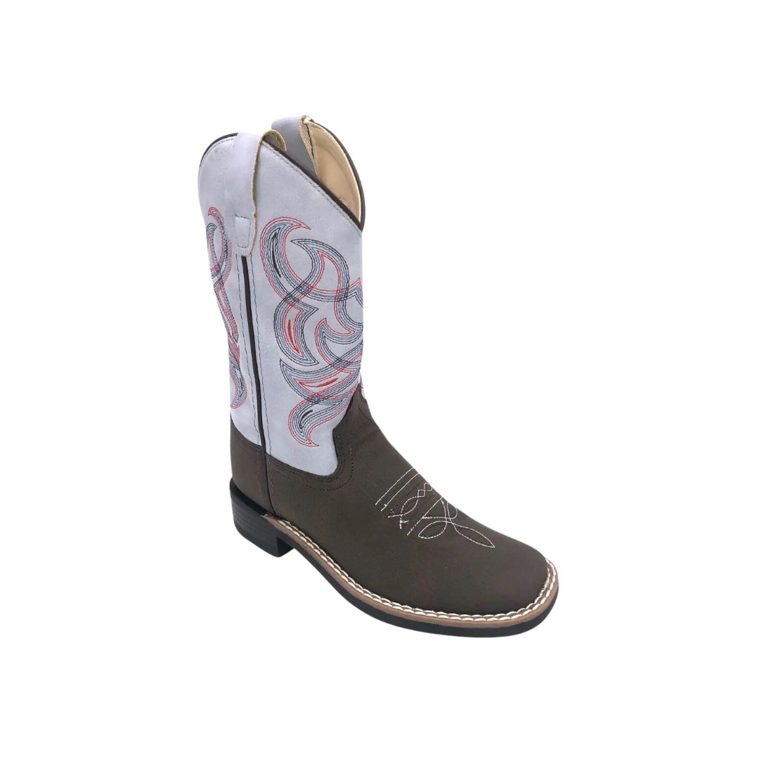 Old West Kid's Western Broad Square Toe Brown Sky Blue Boots