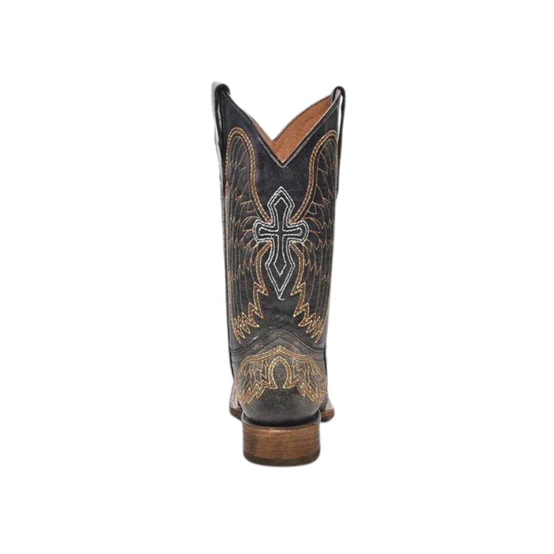 Corral Youth Girl's Wings Silver Cross Black Boots
