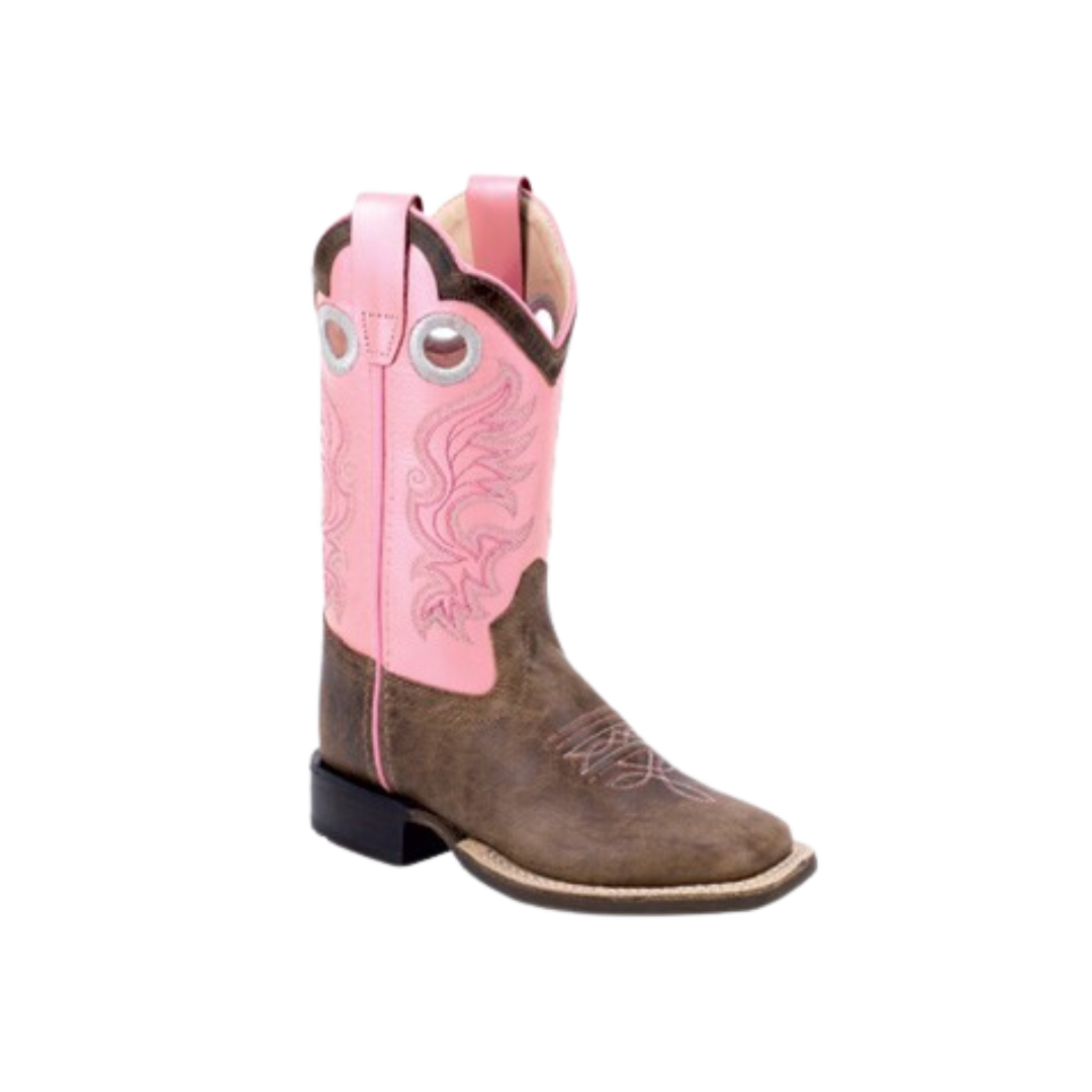 Old West Kid's Western Brown And Light Pink Boots