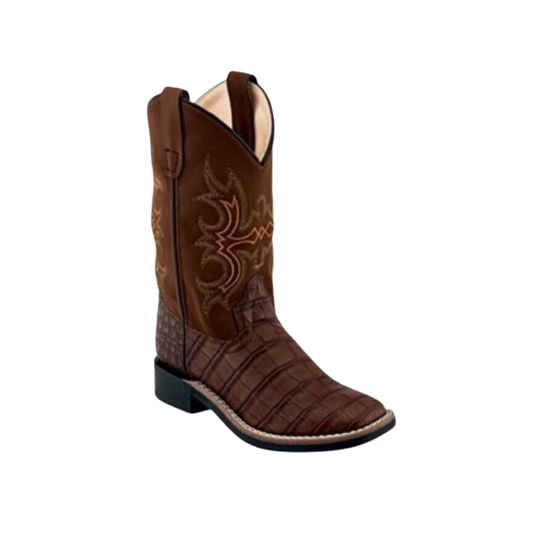 Old West Youth Boy's Gator Print Cowboy Brown Boots