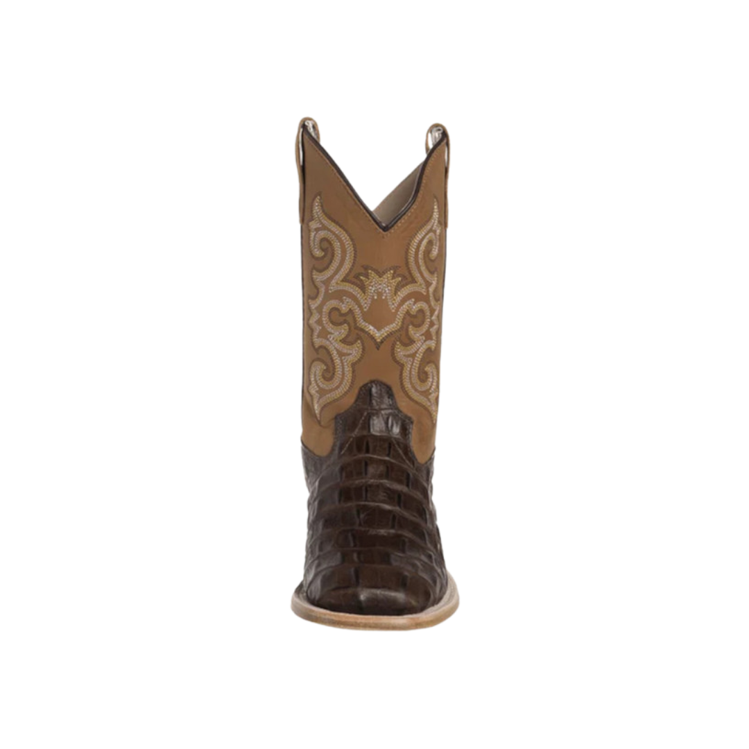 Old West Youth Boy's Leather Faux Gator Brown Boots