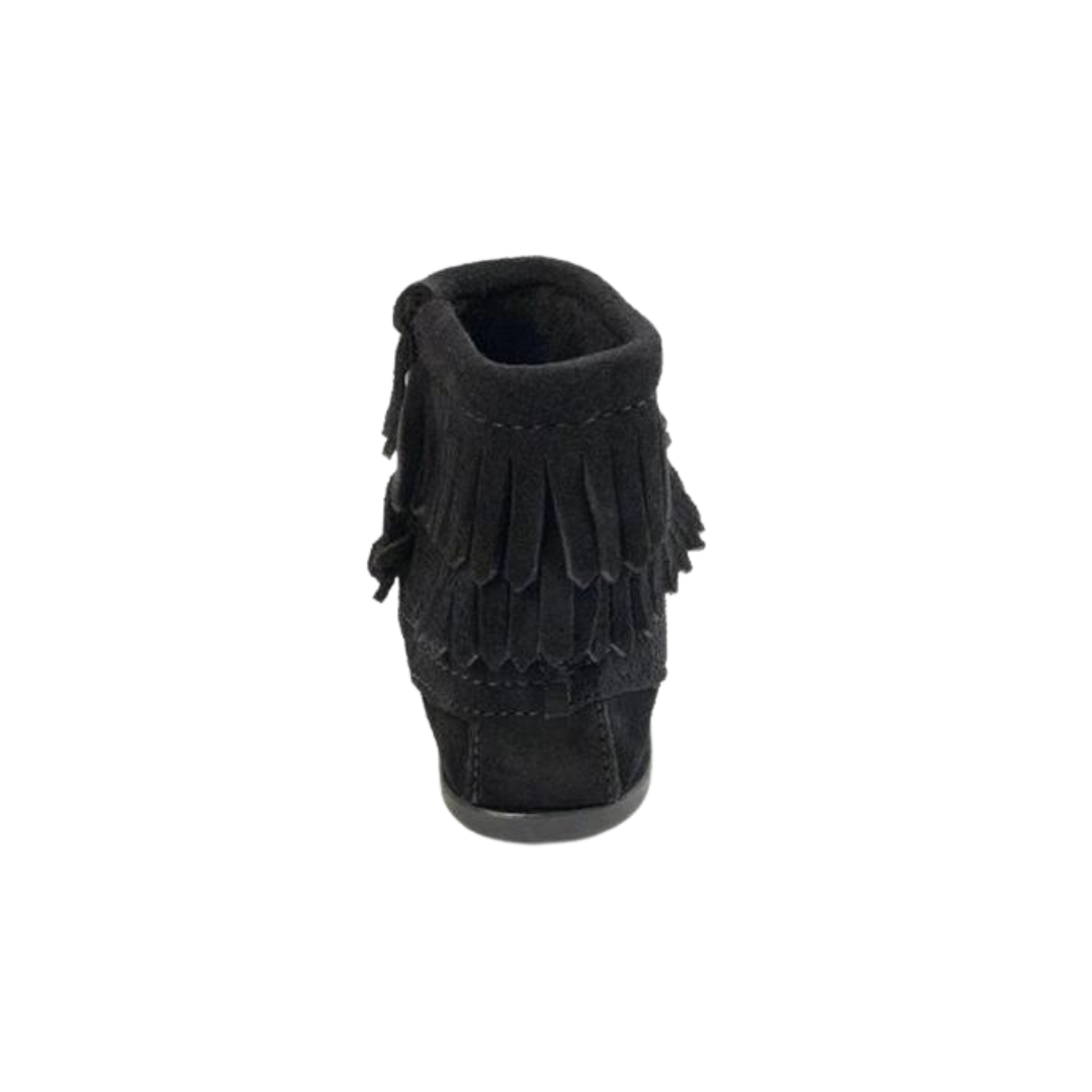 Minnetonka Youth Unisex Double Fringe Side Zip Black Boots