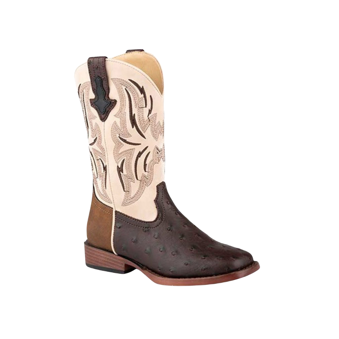 Roper Youth Boy's Dalton Western Ostrich Brown Boots