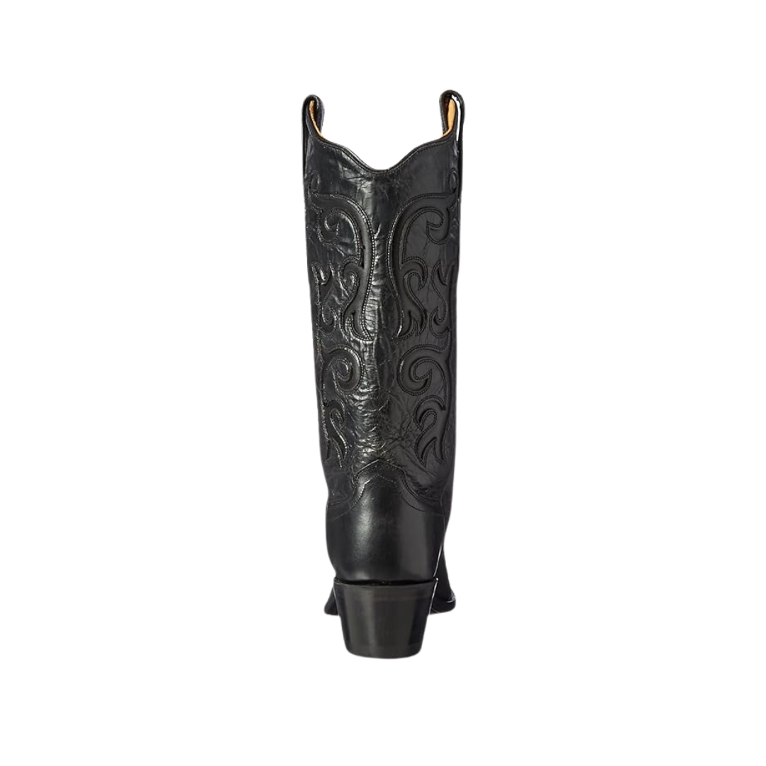 Old West Black Womens All Over Leather 12in Snip Toe Stitch Cowboy Boots