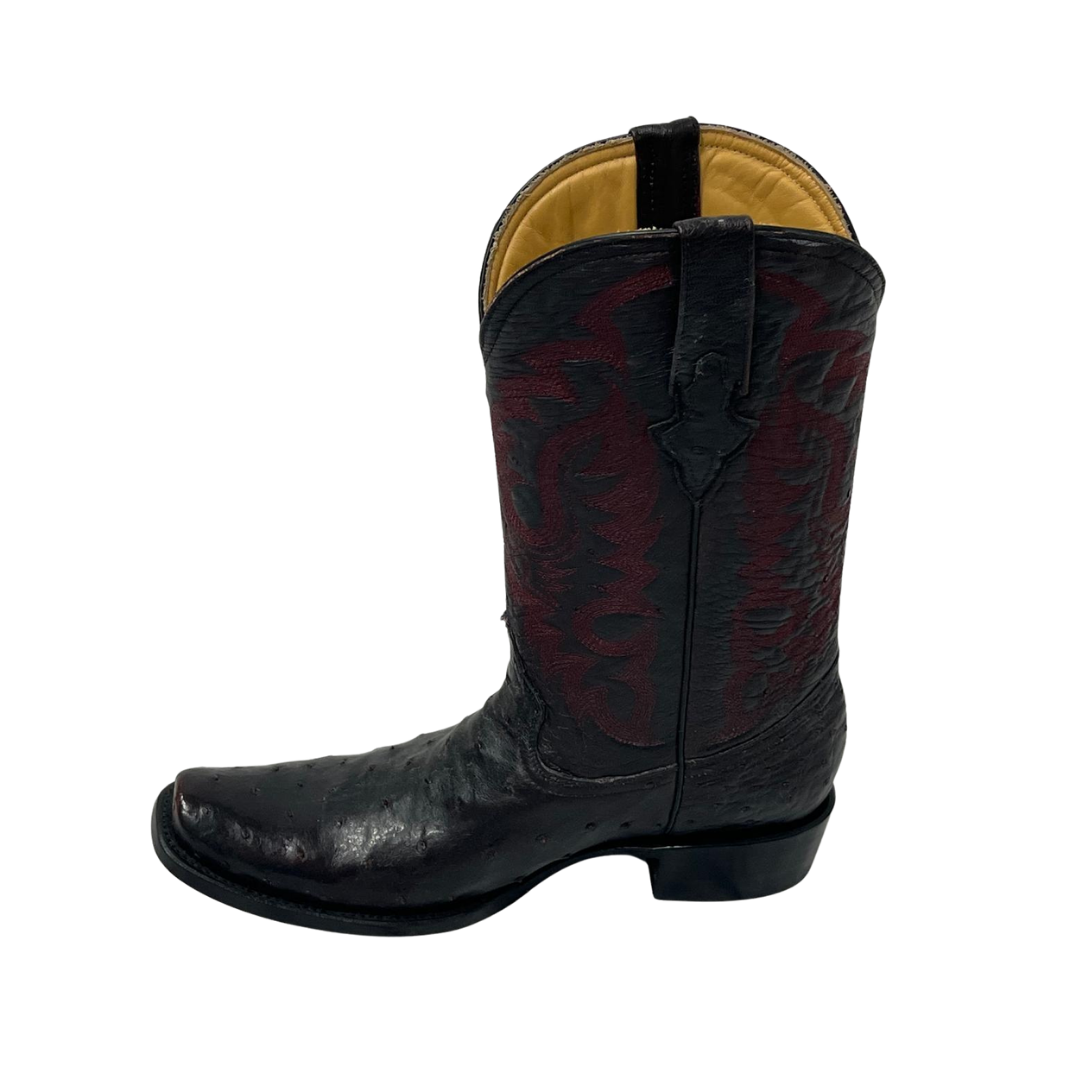 Pecos Bill Men's Ostrich Black & Red Boots
