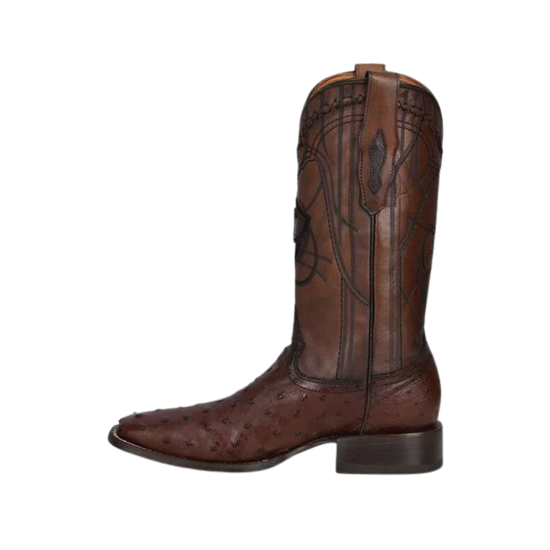 Cuadra Men's Brown Ostrich Laser & Embroidery Square Toe Boot