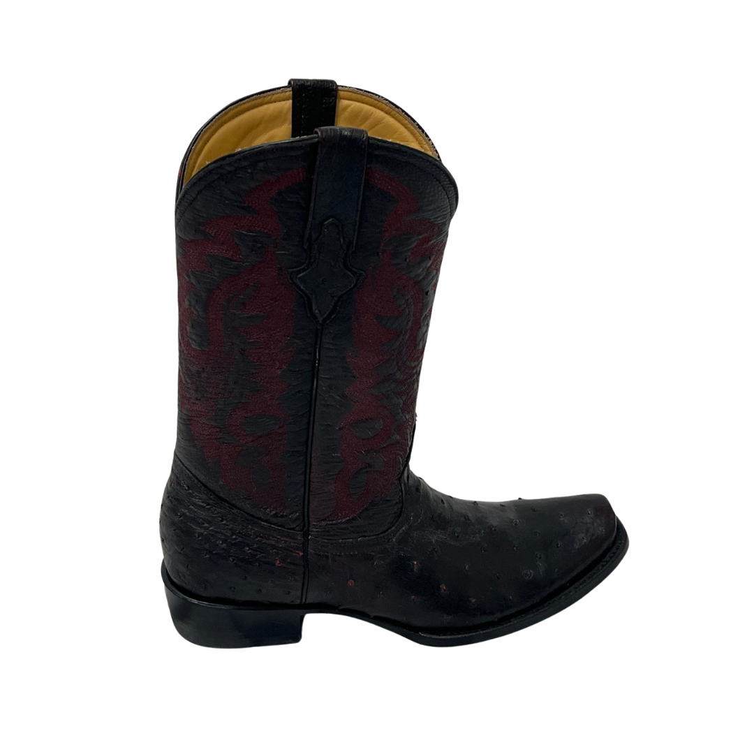 Pecos Bill Men's Ostrich Black & Red Boots