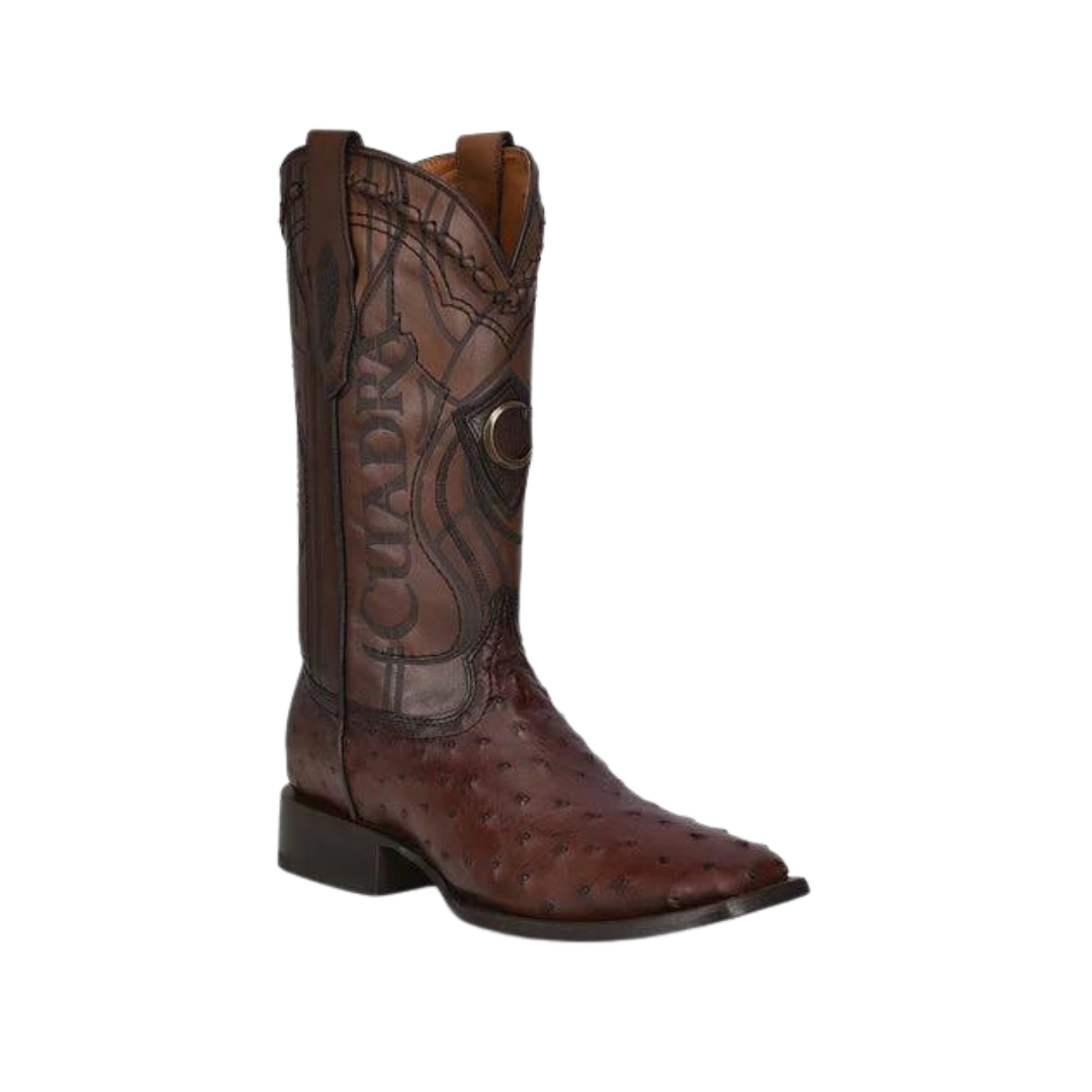 Cuadra Men's Brown Ostrich Laser & Embroidery Square Toe Boot