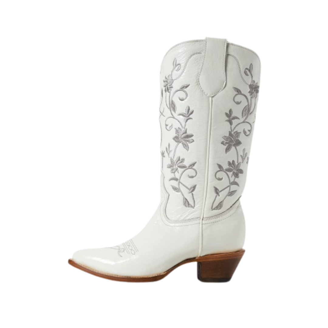 Corral Western Womens Embroidery Pointed Toe Leather White Boots