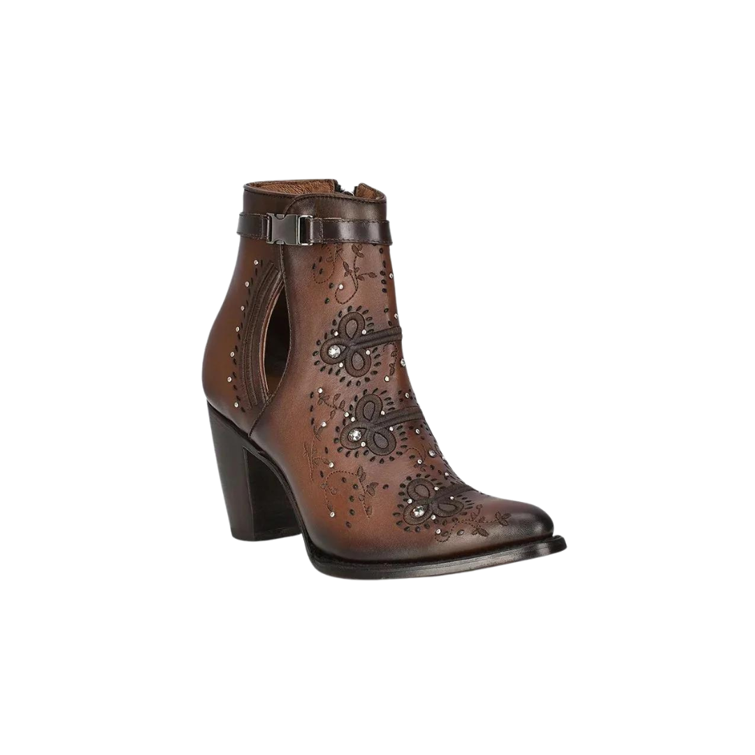 Cuadra Women's Honey Embroidery Studs Harness Round Toe Boot
