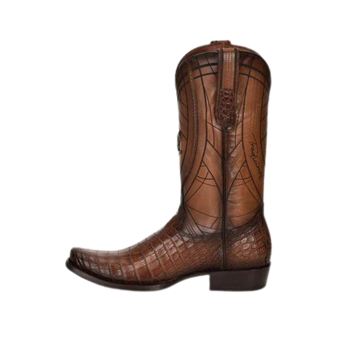 Cuadra Men's Brown Caiman Laser & Embroidery Square Toe Boot