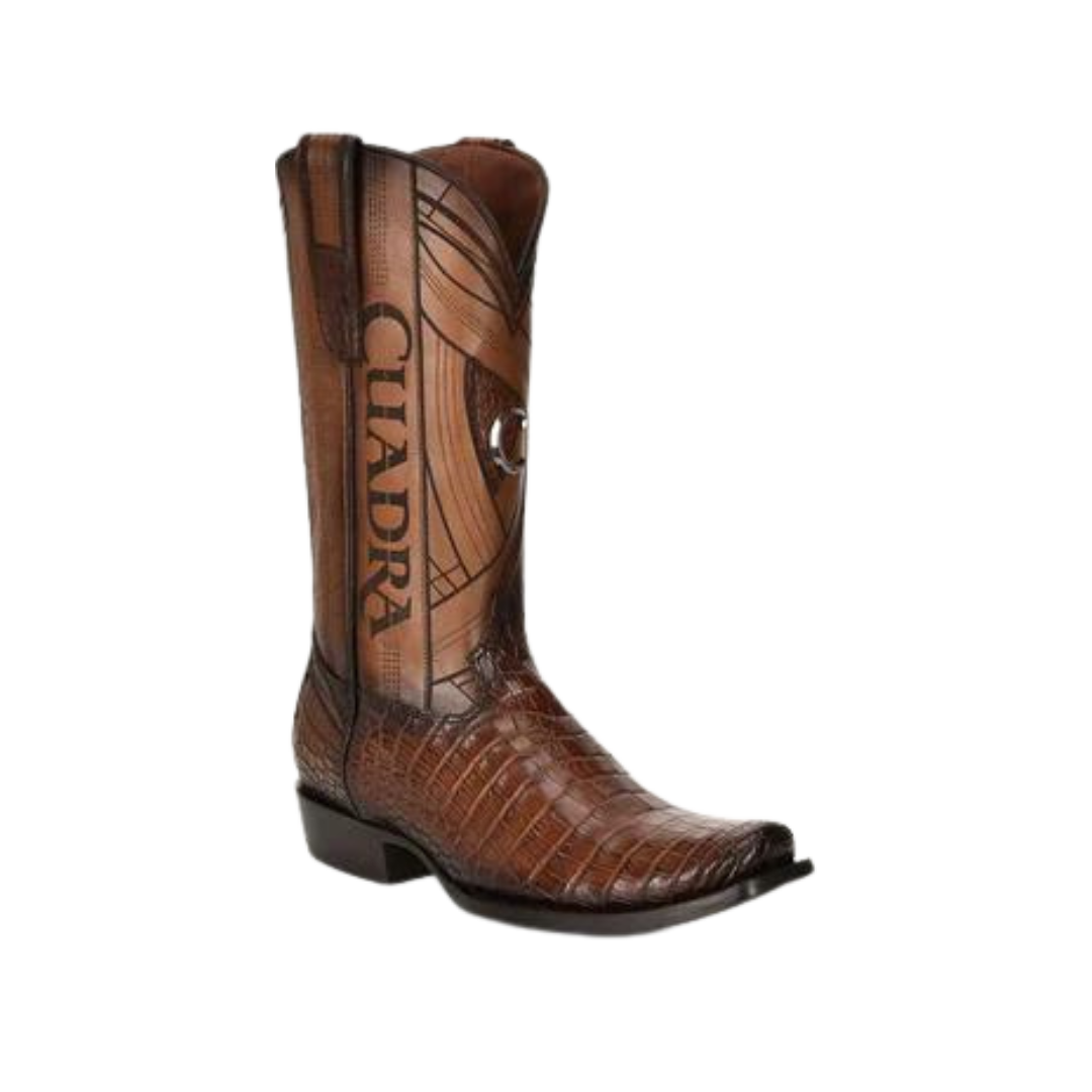 Cuadra Men's Brown Caiman Laser & Embroidery Square Toe Boot