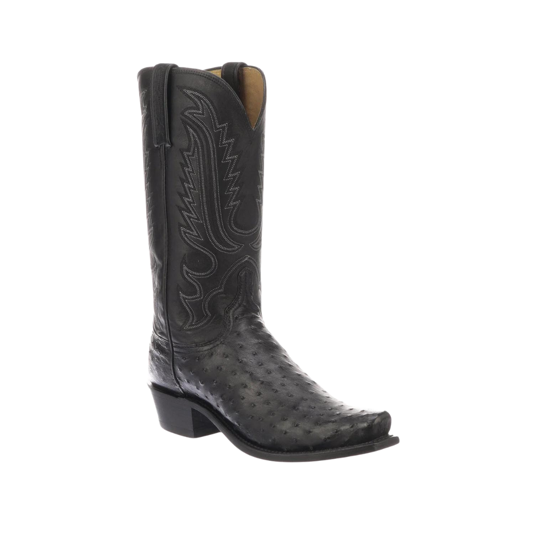 Lucchese Men’s Luke Full Quill Ostrich Black Boots