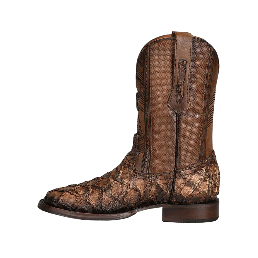 Cuadra Men's Honey Fish Pirarucu Laser & Woven Square Toe Boot