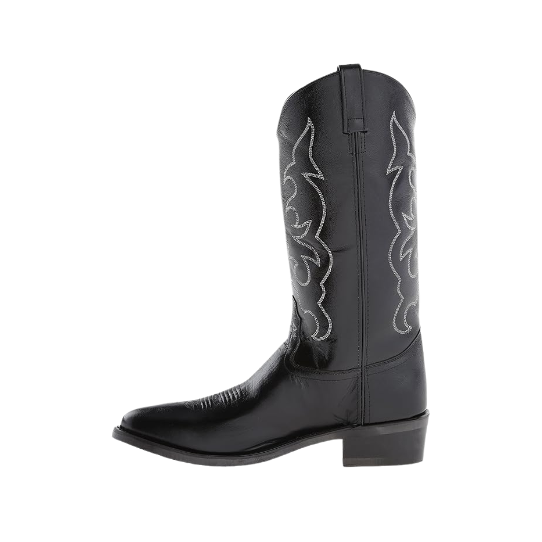 Old West Men's Leather Stitch Narrow Round Black Boots