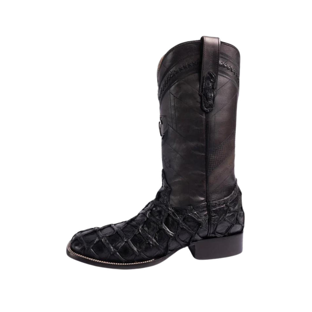 Cuadra Men's Black Glazed Fish Pirarucu Laser & Woven Boot
