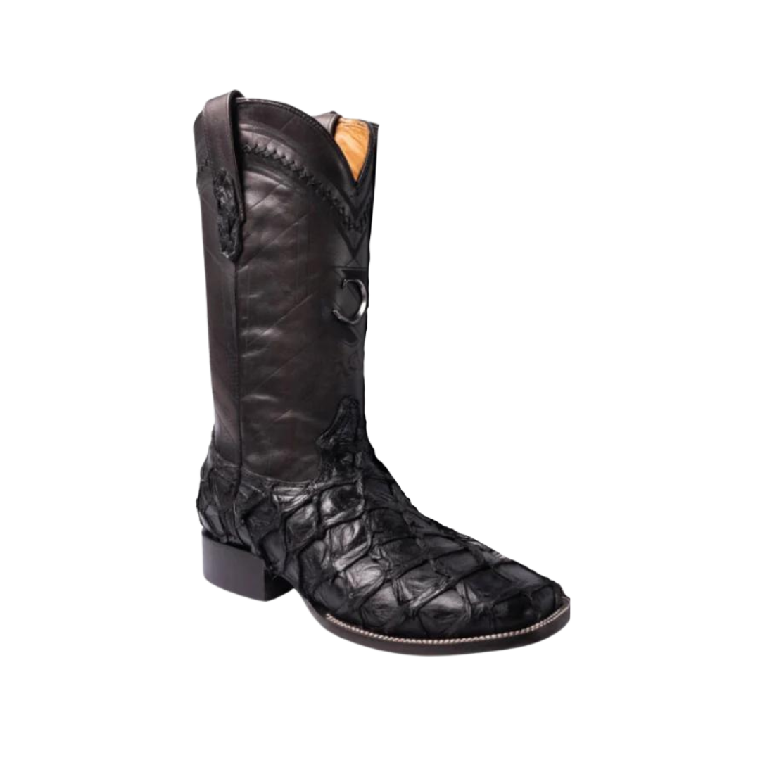 Cuadra Men's Black Glazed Fish Pirarucu Laser & Woven Boot
