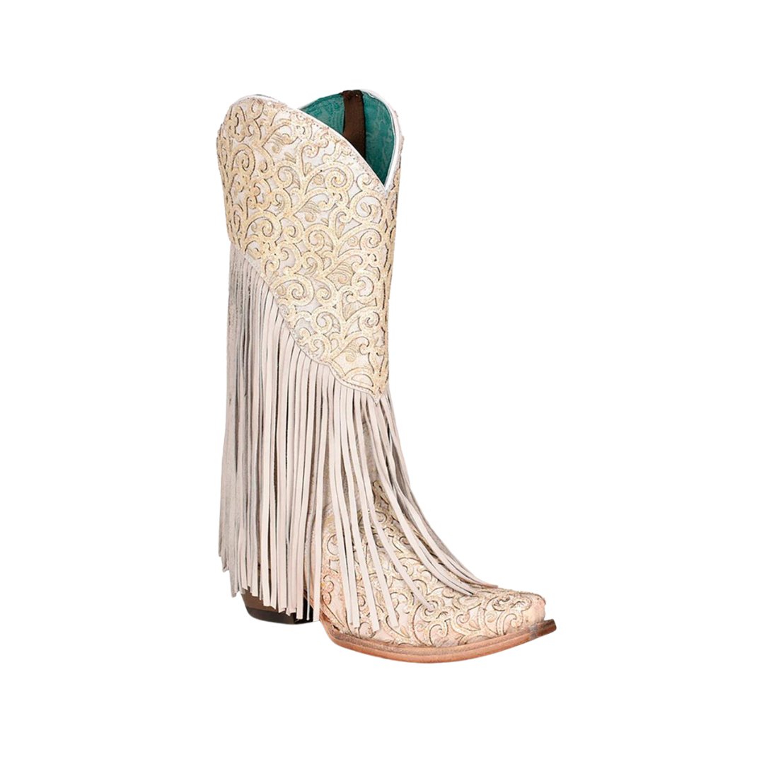Corral Women's Fringe Leather White Boots