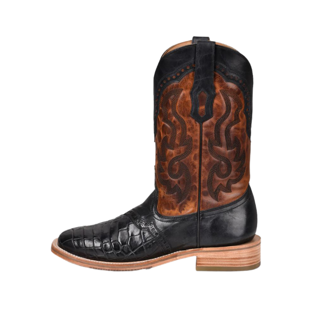 Corral Men's Alligator Overlay and Embroidered Western Black Boots