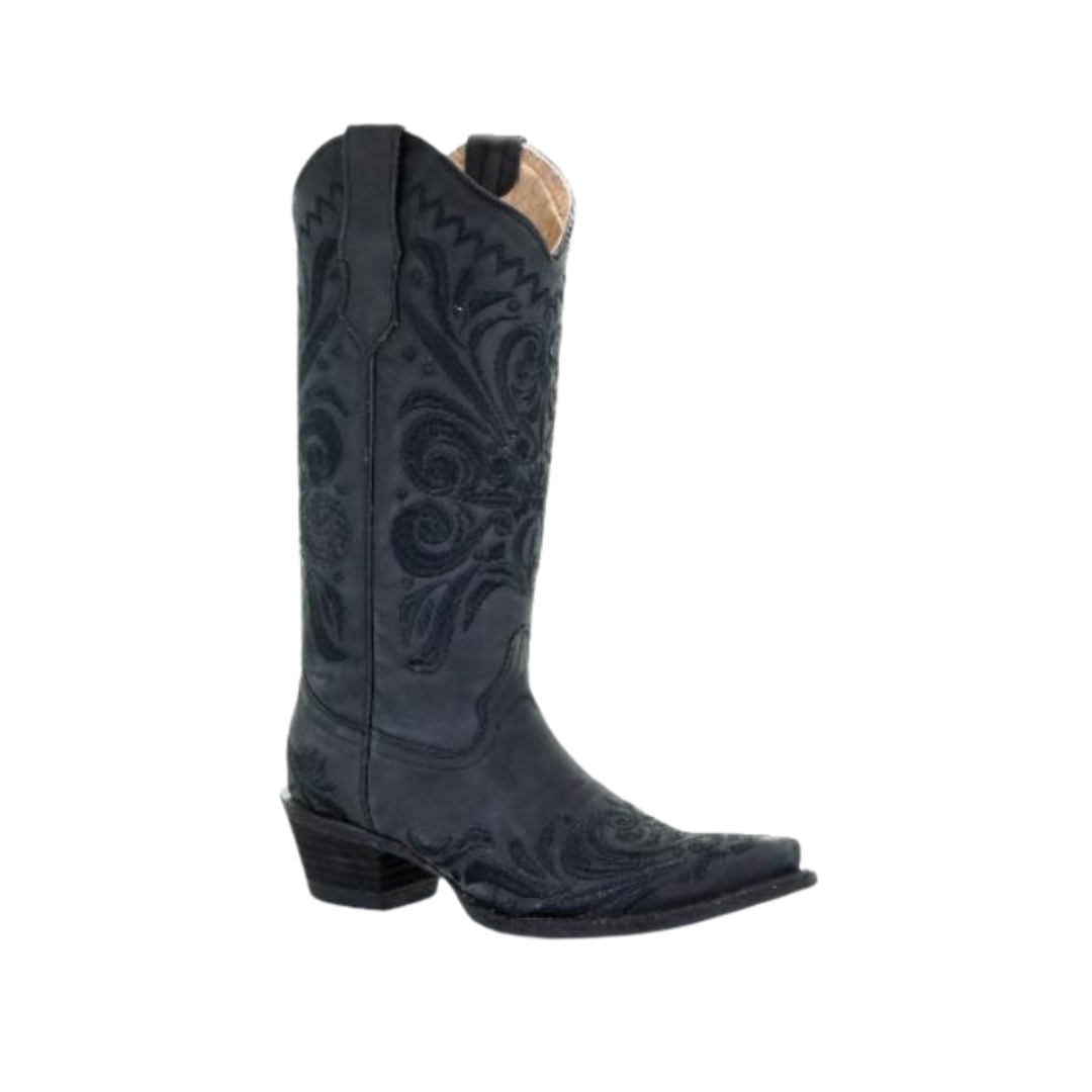 Corral Women's Circle G Black Floral Snip Toe Boot
