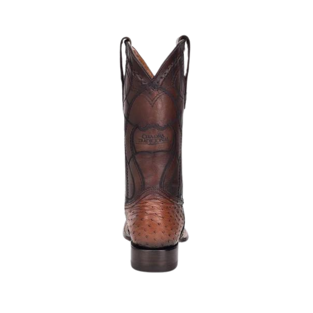 Cuadra Men's Brown Ostrich Laser & Embroidery Square Toe Boot