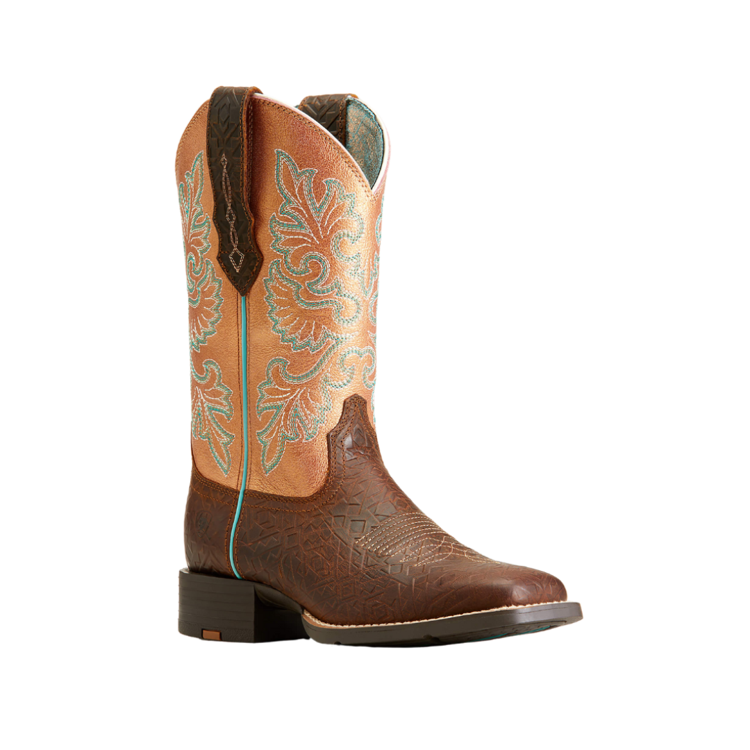 Ariat Women s Round Up Wide Square Toe StretchFit Western Boot Toasted Blanket Emboss Size 9