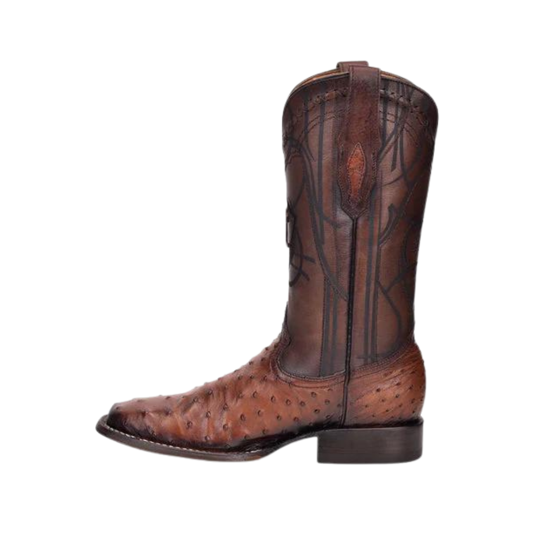 Cuadra Men's Brown Ostrich Laser & Embroidery Square Toe Boot
