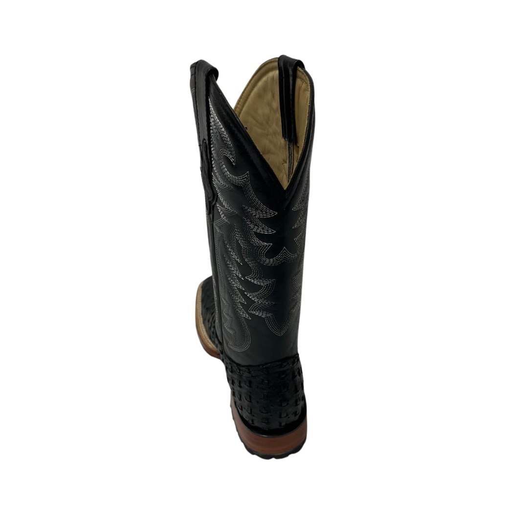 Pecos Bill Men's Full Quill Ostrich Vamp Black Boots