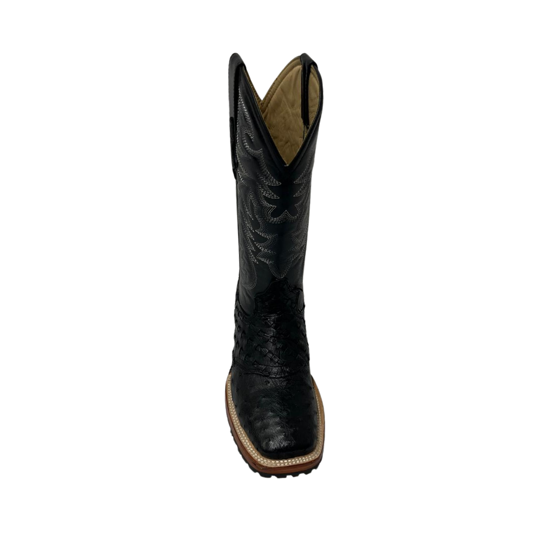 Pecos Bill Men's Full Quill Ostrich Vamp Black Boots